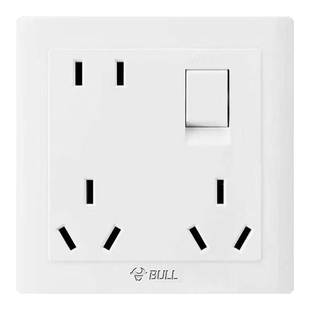 公牛一开八孔插座86型墙壁暗装带开关面板五孔十六8孔16A空调插座