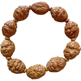 恶僧橄榄核手串十八罗汉纯手工核雕男士大籽文玩橄榄胡名雕刻手链