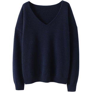 足以倾心!加厚V领羊绒衫女纯羊绒毛衣针织打底衫宽松【启超】