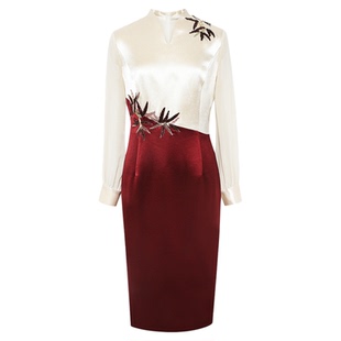 【馥郁东方醋酸裙】粉蓝衣橱春秋装国风刺绣拼接宴会礼服连衣裙女