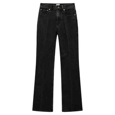 IMMI26PS复古弹力牛仔高腰微喇裤