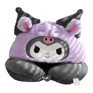 可爱卡通变身恶魔小兔连帽护颈U型枕旅行便携飞机枕U枕午睡枕