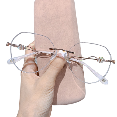 无框切边近视眼镜女款纯钛超轻