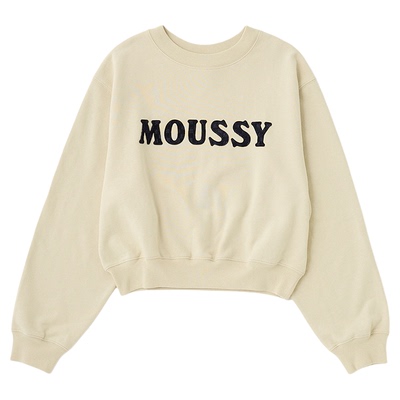 MOUSSY 春季新品简约天鹅绒LOGO圆领套头卫衣女028IAA90-1031
