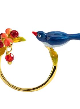 戒指开口可调节珐琅甜美浆果樱桃