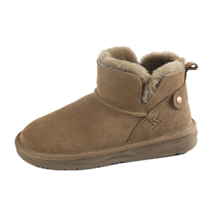 2025新款牛皮羊毛雪地靴女冬季皮毛一体加绒短筒低帮防滑保暖棉鞋