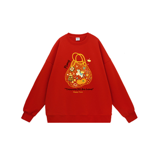 PCMY发财小马宽松圆领重磅马年红色卫衣2026新年款外套本命年衣服