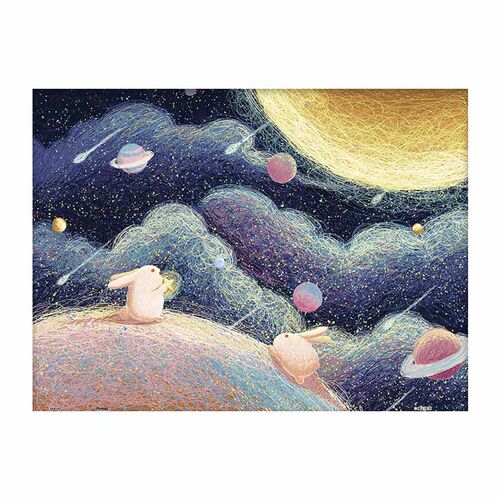 3D-JP平面塑料拼图300片可爱插画情侣礼物魔幻阔落望明月H2405