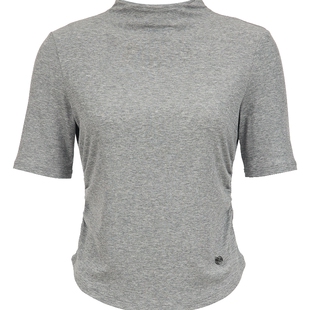 ONLY2026春季新款舒适亲肤弹力捏褶腰身修身弹力半高领短袖T恤女