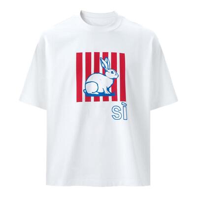 高定双面紧密纺印花廓形短袖上衣