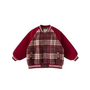 男童红色外套儿童夹棉棒球服冬装拜年服大童棉服上衣童装过年衣服