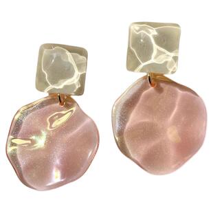 夏日水波纹耳环蜜桃色粉温柔梦幻蓝色耳钉甜美通透感耳钉设计配饰