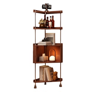 实木转角柜中古墙角落置物架客厅拐角三角收纳展示柜一体靠墙书架