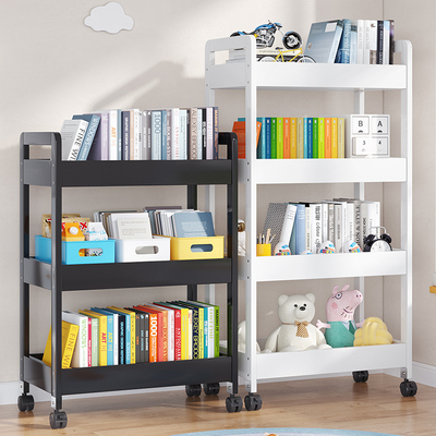 可移动书架置物架落地儿童简易书本收纳架客厅家用书柜小推车带轮