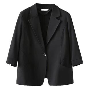 小西装外套女士大码夏季薄款新款春秋胖mm七分袖夏天休闲短款西服