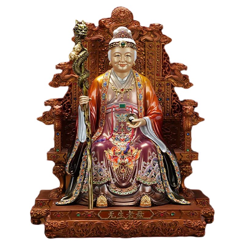 无生老母神像家用纯铜彩绘骊山圣母娘娘供奉八卦无极老母桌面摆件