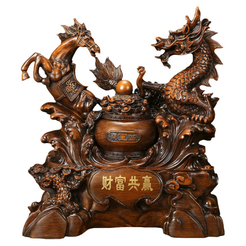 上善若水 财富共赢龙马摆件 聚宝盆生肖龙开业招财马工艺品2383