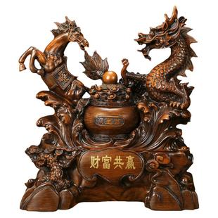 上善若水 财富共赢龙马摆件 聚宝盆生肖龙开业招财马工艺品2383