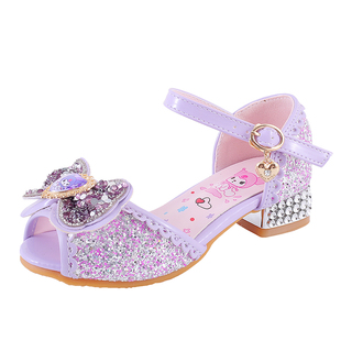 Maoergang/猫尔港女童库洛米公主高跟凉鞋夏季儿童出游软底鱼嘴鞋
