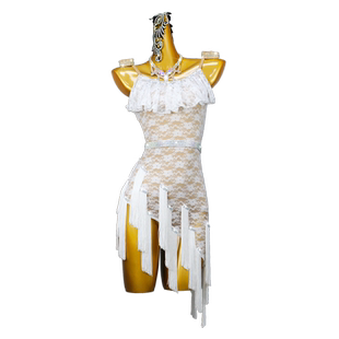 2026新款白色蕾丝拉丁舞表演服装高级专业舞蹈比赛连衣裙花服桑巴