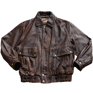 中性风复古宽松大廓型美式复古重水洗落色做旧孟加拉茶心牛皮