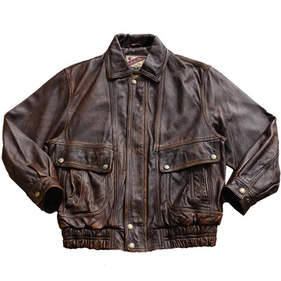 做旧茶芯牛皮宽松港风皮衣