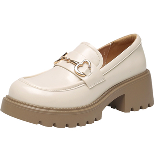 大东厚底白色乐福鞋女春2026新款女鞋法式高跟单鞋宽头增高小皮鞋