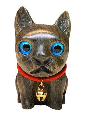 黑檀木实木雕刻法斗犬可爱摆件