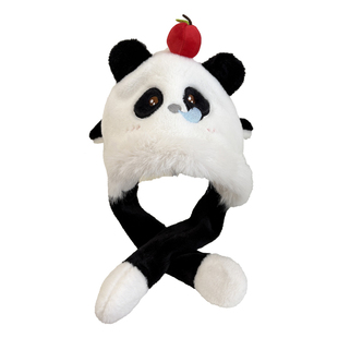 熊猫帽子围巾一体儿童冬季捏耳朵会动的围脖连帽小男孩宝成都冬天