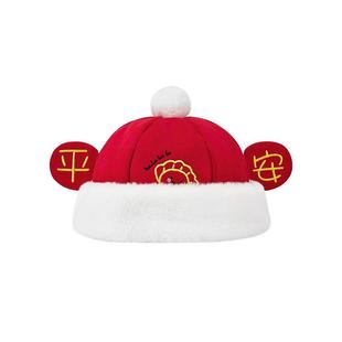 巴拉巴拉婴儿帽子男童女童保暖帽儿童红色毛绒帽宝宝秋季新款帽子