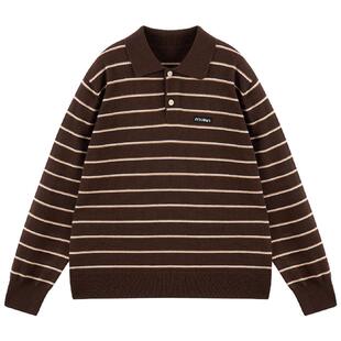MUCMUKN【时髦返校生】缪系咖条纹羊毛混纺polo毛衣学院女童26秋