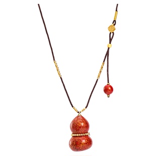 donguan冬官大漆草里金红色葫芦形毛衣链漆器葫芦形吊坠瑶琚霞