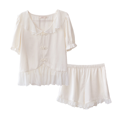 女冰丝花边拼接睡衣套装