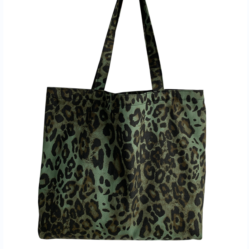 2025新款豹纹帆布包ins洋气单肩包女学生百搭轻便布袋耐看拉链包