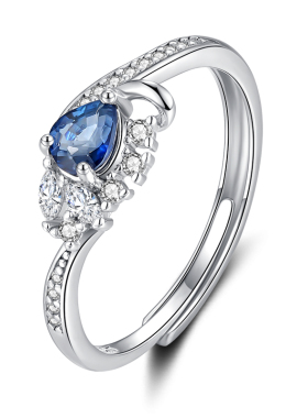 中青女性纯银戒指气质蓝宝石