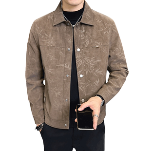 男士外套秋冬季2025新款高级感麂皮压花翻领男装痞帅潮牌夹克衣服
