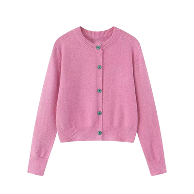 CCKOK撞色纽扣马海毛薄针织开衫