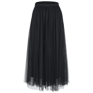 马天奴春夏新款网纱大摆半身裙黑色半截长裙子显瘦女装下装百搭