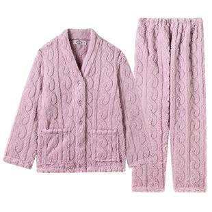 美标珊瑚绒睡衣套装女秋冬保暖甜美可外穿公主风小香风家居服春