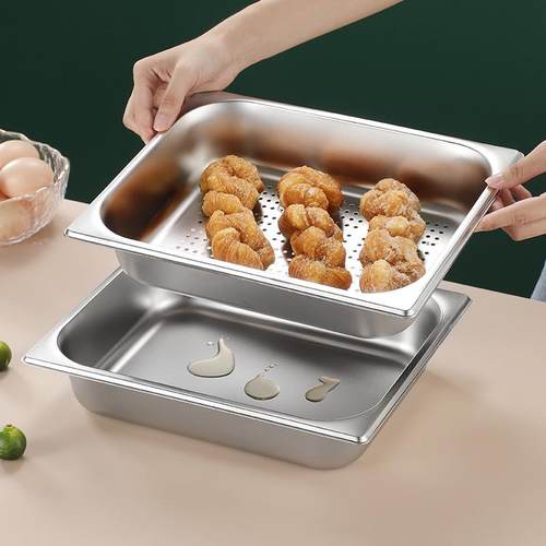 商用不锈钢1/2冲孔份数盆长方形带孔双层沥水盆过滤盘炸鸡漏油盆
