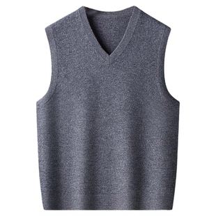 恒源祥全羊毛衫时尚背心男坎肩V领爸爸装中老年人马甲秋冬针织衫