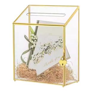 北欧婚礼卡片收纳盒透明玻璃箱生日礼物心愿瓶玄关带锁盒子摆件