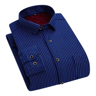 新款冬季男士加绒加厚上衣格子保暖衬衫打底加大码长袖爸爸装寸衫