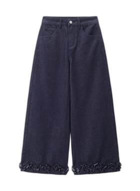 Giordano牛仔裤拼接花边阔腿裤
