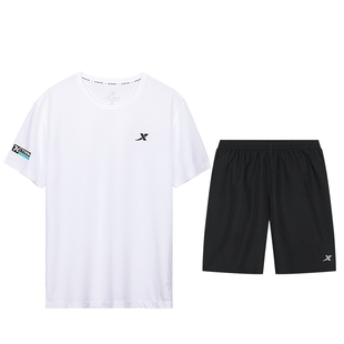 特步运动套装男夏季速干衣透气跑步服短袖短裤两件套健身房训练装