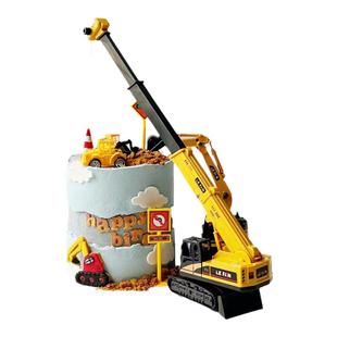 工程车蛋糕装饰摆件挖机挖土机推土机吊车塔吊儿童周岁生日插件