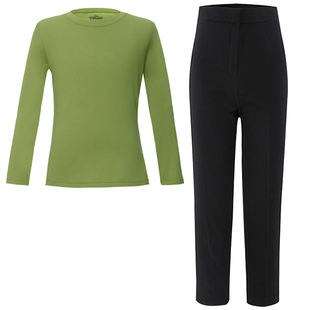 舞蹈生练功服秋冬长袖绿色分体套装民族舞中国舞形体服紧身裤女童