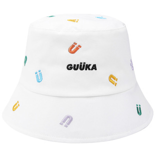 GUUKA潮牌白色渔夫帽男夏 左奇函同款嘻哈刺绣防晒遮阳帽子女百搭