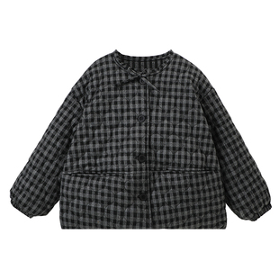 布丁哈鲁童装冬装女童上衣2026秋冬新款儿童洋气格纹棉服外套