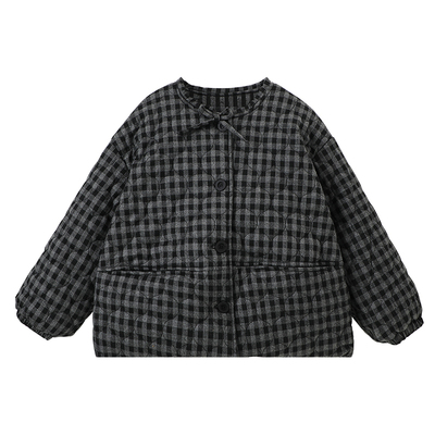 布丁哈鲁童装冬装女童上衣2025秋冬新款儿童洋气格纹棉服外套